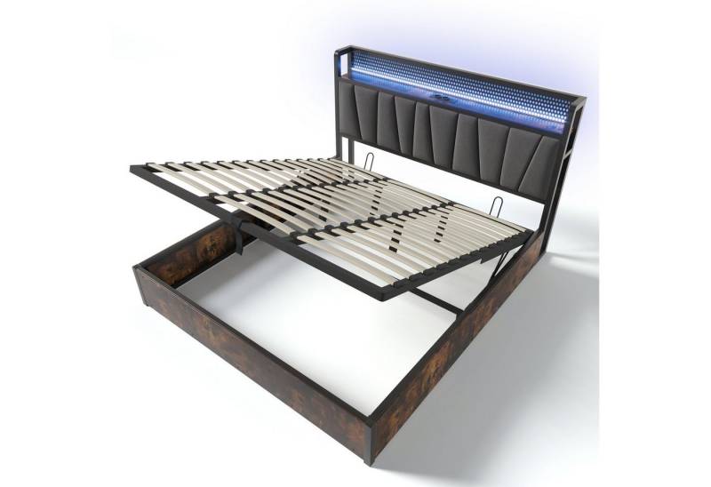 DOPWii Polsterbett 180x200cm Metallbett Doppelbett,Kopfteilmit USB Ladefunktion, LED-Beleuchtung App-Control,Lattenrost aus Holz,Ohne Matratze von DOPWii