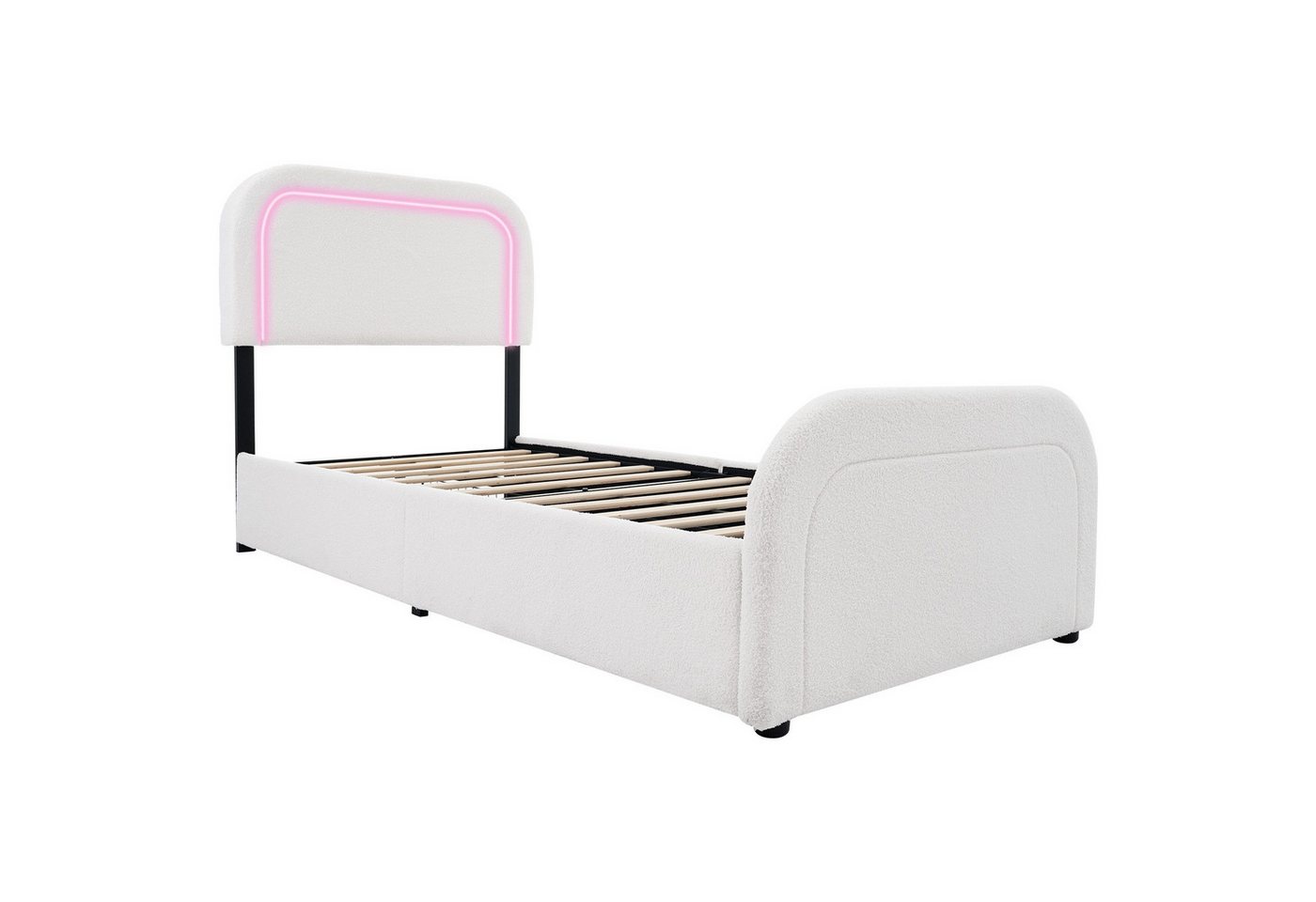 DOPWii Polsterbett 90x200cm Einzelbett mit TypC Ladefunktion,LED-Beleuchtung,2 Schubladen, Höhenverstellbarem Kopfteil,Lattenrost aus Holz,Ohne Matratze von DOPWii