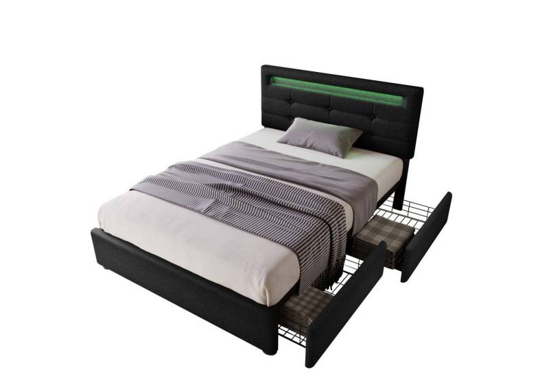 DOPWii Polsterbett 90x200cm Polsterbett mit LED-Beleuchtung,2 Schubladen,Bett,Einzelbett, Inklusive Matratze, Höhenverstellbarem Kopfteil, Lattenrost aus Holz DOPWii Polsterbett 90x200cm Polsterbett mit LED-Beleuchtung,2 Schubladen,Bett,Einzelbett, Inklusive Matratze, Höhenverstellbarem Kopfteil, Lattenrost aus Holz von DOPWii