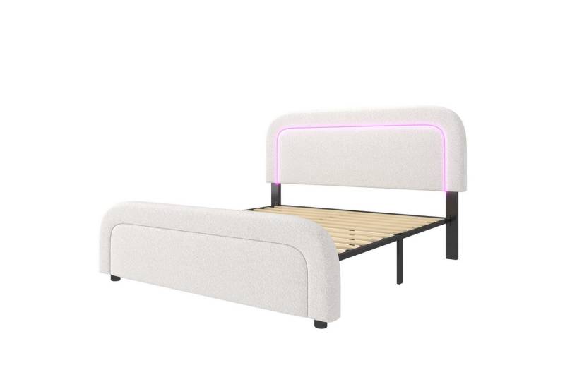 DOPWii Polsterbett Doppelbett mit USB Typ C Ladefunktion,LED-Beleuchtung,140x200cm, Höhenverstellbarem Kopfteil,Lattenrost aus Holz,Ohne Matratze von DOPWii