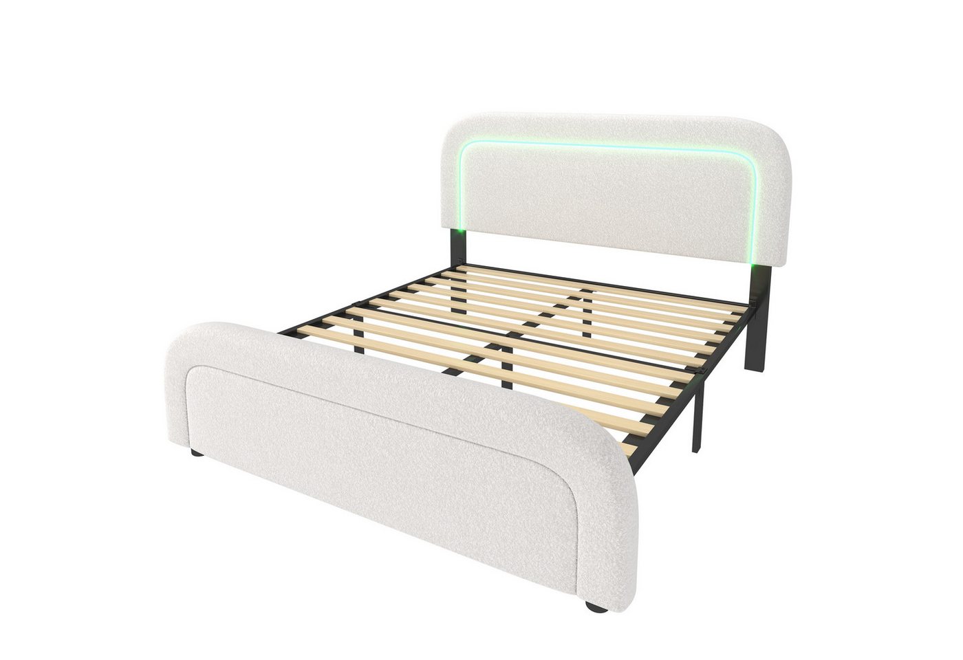 DOPWii Polsterbett Doppelbett mit USB Typ C Ladefunktion,LED-Beleuchtung,160x200cm, Höhenverstellbarem Kopfteil,Lattenrost aus Holz,Ohne Matratze von DOPWii