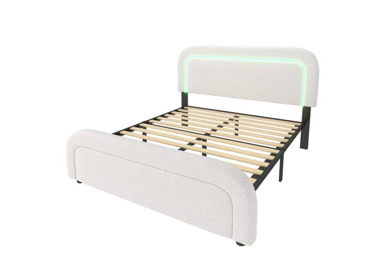 DOPWii Polsterbett Doppelbett mit USB Typ C Ladefunktion,LED-Beleuchtung,160x200cm, Höhenverstellbarem Kopfteil,Lattenrost aus Holz,Ohne Matratze von DOPWii