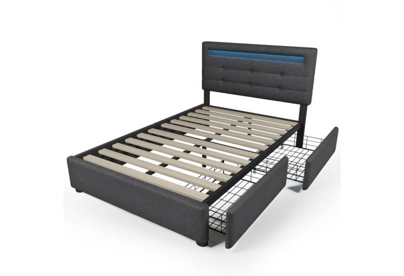 DOPWii Polsterbett Einzelbett/Doppelbett,Bettgestell mit LED-Beleuchtung,2 Schubladen, 90/140x200cm,Höhenverstellbarem Kopfteil,Ohne Matratze DOPWii Polsterbett Einzelbett/Doppelbett,Bettgestell mit LED-Beleuchtung,2 Schubladen, 90/140x200cm,Höhenverstellbarem Kopfteil,Ohne Matratze von DOPWii