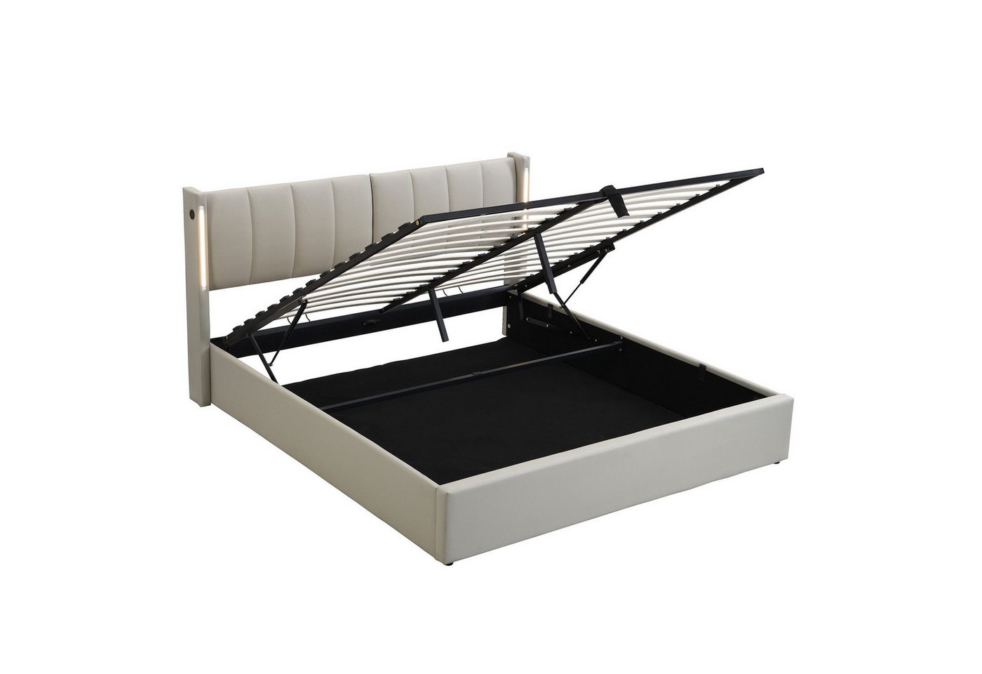 DOPWii Polsterbett LED-Polsterbett 140 x 200 cm,hydraulisches Bett,wiederaufladbar, USB-Anschluss im Bett, mit Stauraum, verstellbares Kopfteil von DOPWii