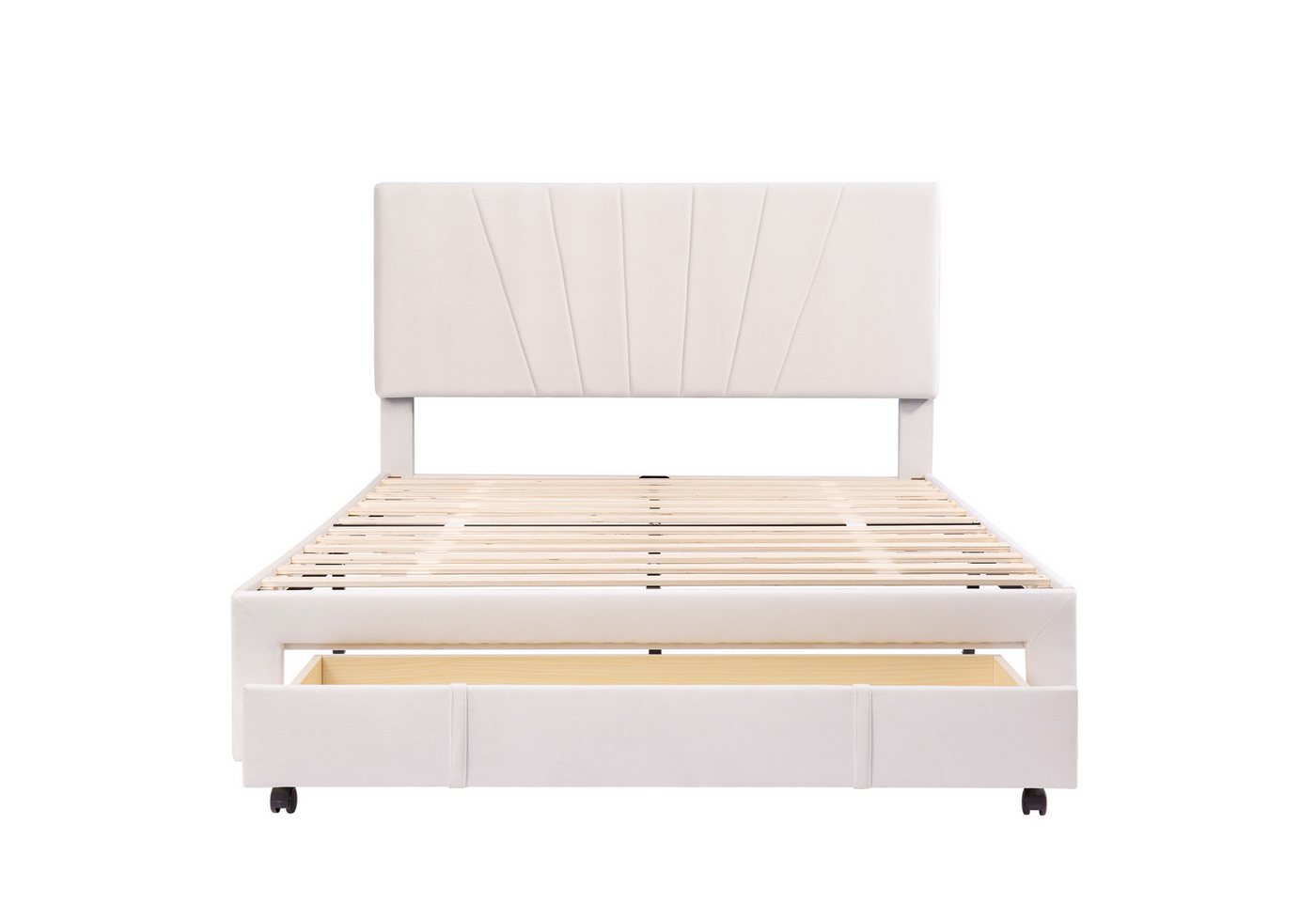 DOPWii Polsterbett Polsterbett 140x200cm,Doppelbett mit Lattenrost,Rückenlehne,Schublade (140*200cm Bettgestell × 1(Ohne Matratze), Bettgestell,Hautfreundliches Betten aus Samtstoff,Ohne Matratze von DOPWii