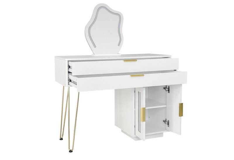 DOPWii Schminktisch Schminktisch mit LED-beleuchtetem Spiegel,Weißes Schminktisch Set, mit ausziehbarem Design,Kosmetiktisch,Maße:B100/H78/T40cm,Ohne Hocker von DOPWii
