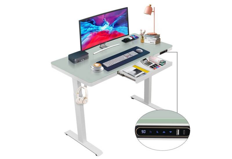 DOPWii Schreibtisch Höhenverstellbarer Schreibtisch Elektrisch,70-115 cm Höhe,Bürotisch - (Schreibtisch Mit 120x60cm,5mm Tischplatte aus gehärtetem Glas x 1), Glastischplatte 120x60cm,Memory-Funktion,Kindersicherung,Transparent von DOPWii