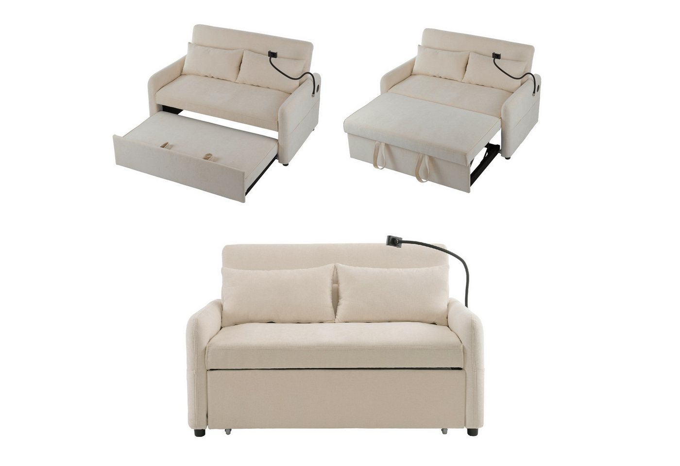 DOPWii Sofa Doppel-Klappschlafsofa,Multifunktionssofa mit Schlaffunktion, Verstellbare Rückenlehne,Handyhalter,USB-Ladeanschluss von DOPWii