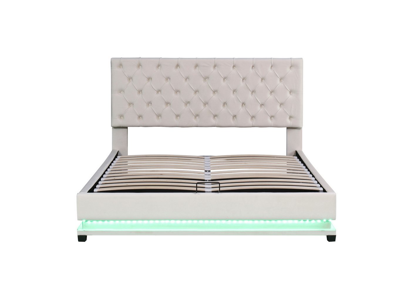 DOPWii Stauraumbett 140x200cm Doppelbett mit Hydraulisch,Bettkasten & Lattenrost-Bezug, Mehrere Farb-LEDs,Verstellbares Kopfteil,Beige/Grau,Stauraumbett von DOPWii