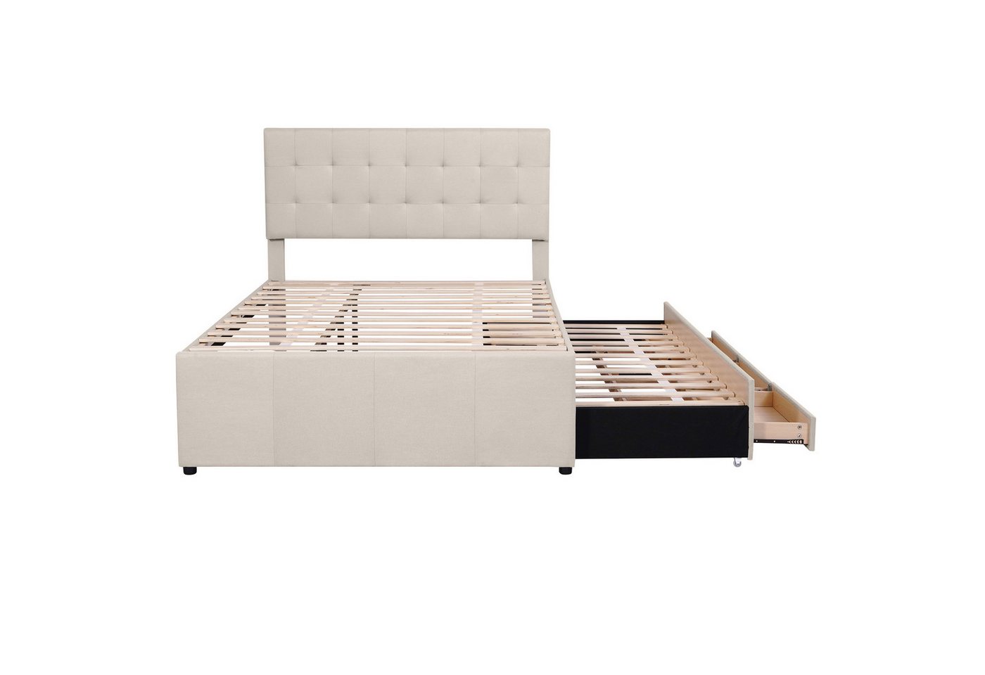 DOPWii Stauraumbett 140x200cm Polsterbett,Doppelbett,Familienbett,Ehebett mit 3 Schubladen, Ausziehbares Bett,Verstellbares Kopfteil,Beige/Grau von DOPWii