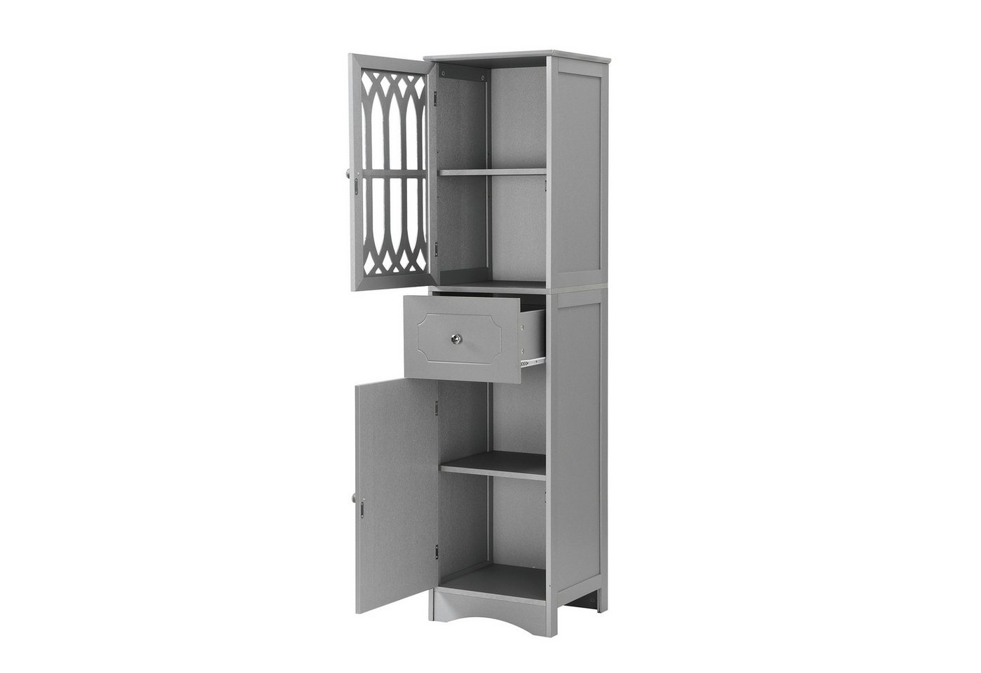 DOPWii Stauraumschrank 42x36x162,5cm,Badezimmerschrank mit 1 Schublade,2 Ablagefächern Verstellbare Einlegeböden,Badezimmermöbel,Hellgrau/Weiss von DOPWii