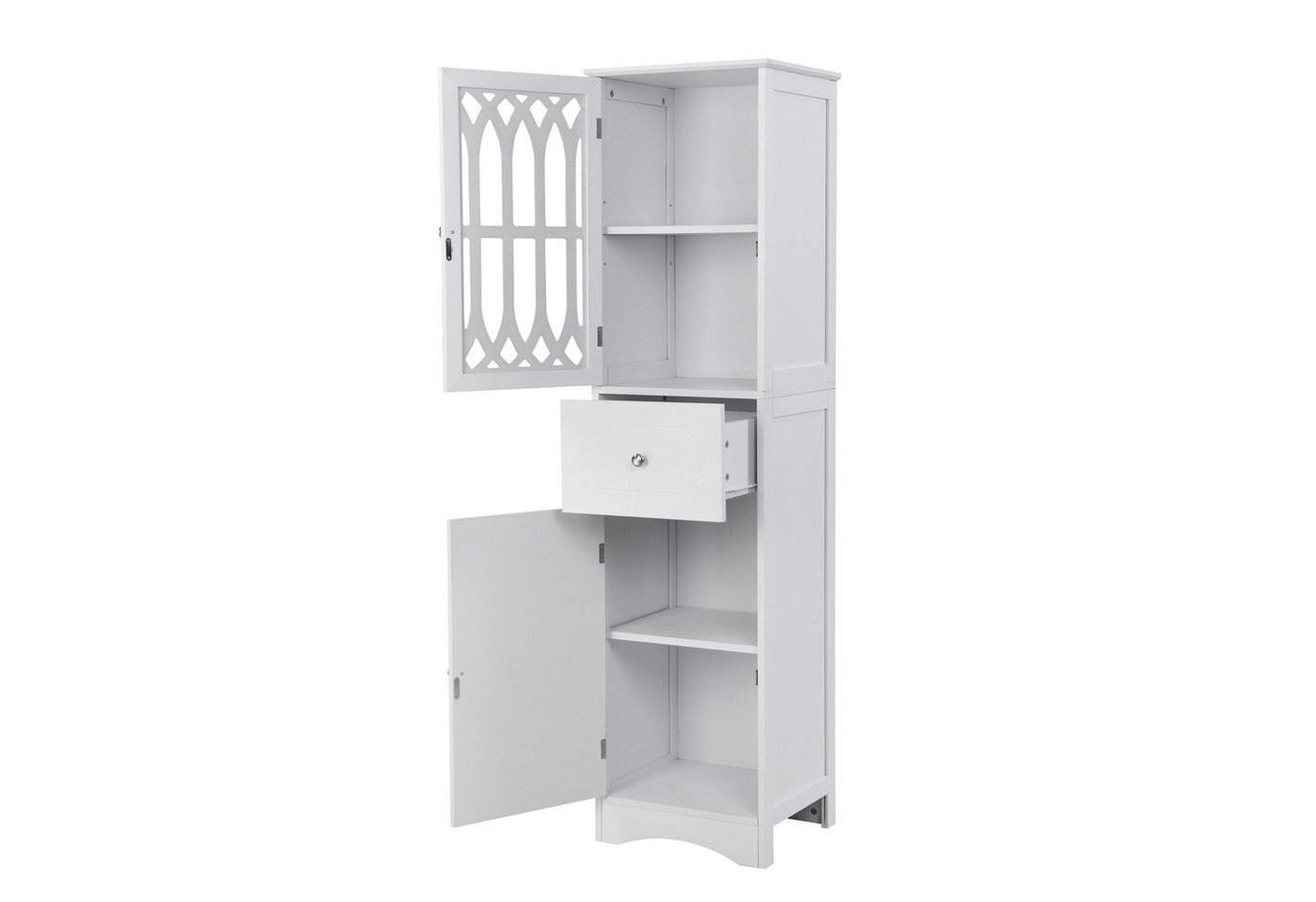 DOPWii Stauraumschrank 42x36x162,5cm,Badezimmerschrank mit 1 Schublade,2 Ablagefächern Verstellbare Einlegeböden,Badezimmermöbel,Hellgrau/Weiss von DOPWii