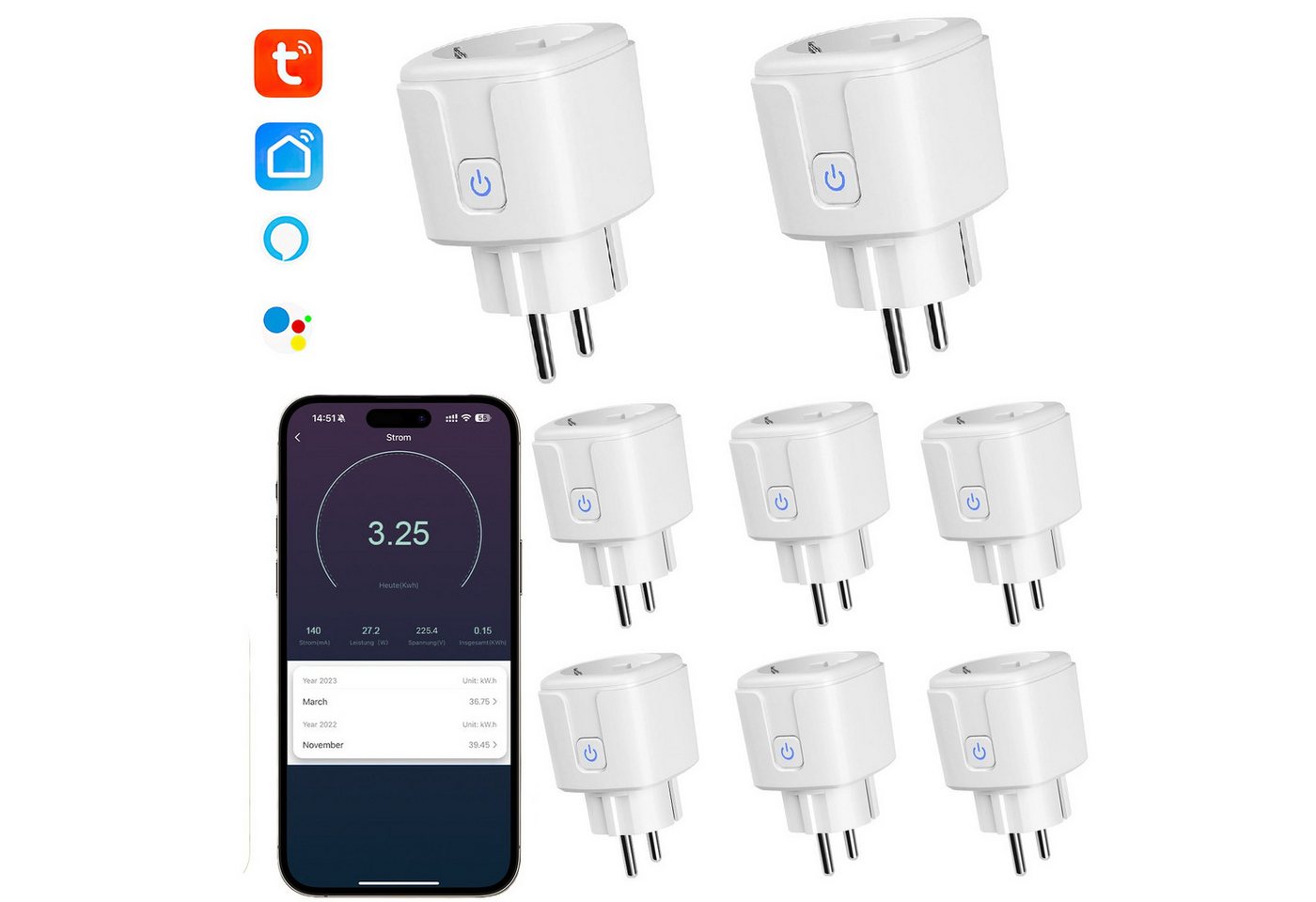 DOPWii Steckdose 4er 16A Smart Steckdose mit App Steuerung, WLAN-Steckdose, Smart Plug, 4er-Pack, 8-St., 4er-Pack EU 16A, Kompatibel mit Europäischen Steckdosen, 16A WLAN-Steckdose mit Zeitschaltuhr,Alexa & Google Home Kompatibel DOPWii Steckdose 4er 16A Smart Steckdose mit App Steuerung, WLAN-Steckdose, Smart Plug, 4er-Pack, 8-St., 4er-Pack EU 16A, Kompatibel mit Europäischen Steckdosen, 16A WLAN-Steckdose mit Zeitschaltuhr,Alexa & Google Home Kompatibel von DOPWii