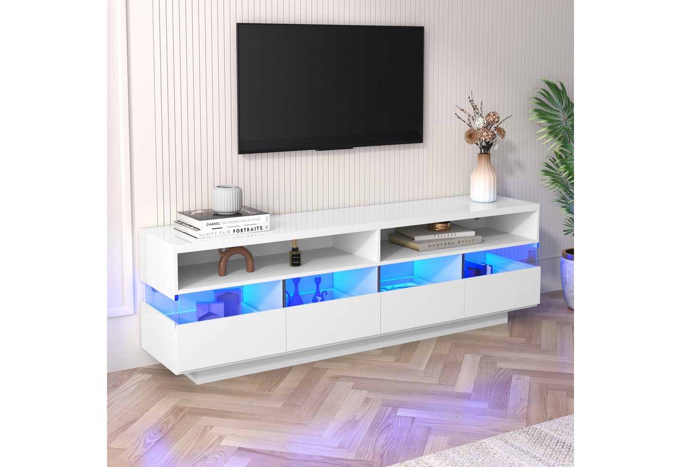 DOPWii TV-Schrank Hochglanz-TV-Schranktisch, lowboard mit LED-Beleuchtung von DOPWii