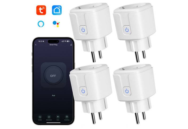 DOPWii Steckdose 4er 16A Smart Steckdose mit App Steuerung, WLAN-Steckdose, Smart Plug, 4er-Pack, 4-St., 4er-Pack EU 16A, Kompatibel mit Europäischen Steckdosen, 16A WLAN-Steckdose mit Zeitschaltuhr,Alexa & Google Home Kompatibel von DOPWii