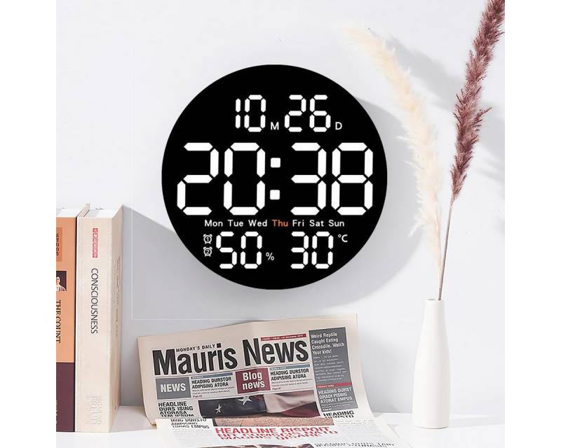 DOPWii Wanduhr Digitale Wanduhr mit Fernbedienung,10-stufiger Helligkeitsregelung (Automatischem Dimmen,LED Uhr Wandkalender mit Timer-Countdown-Funktion) von DOPWii