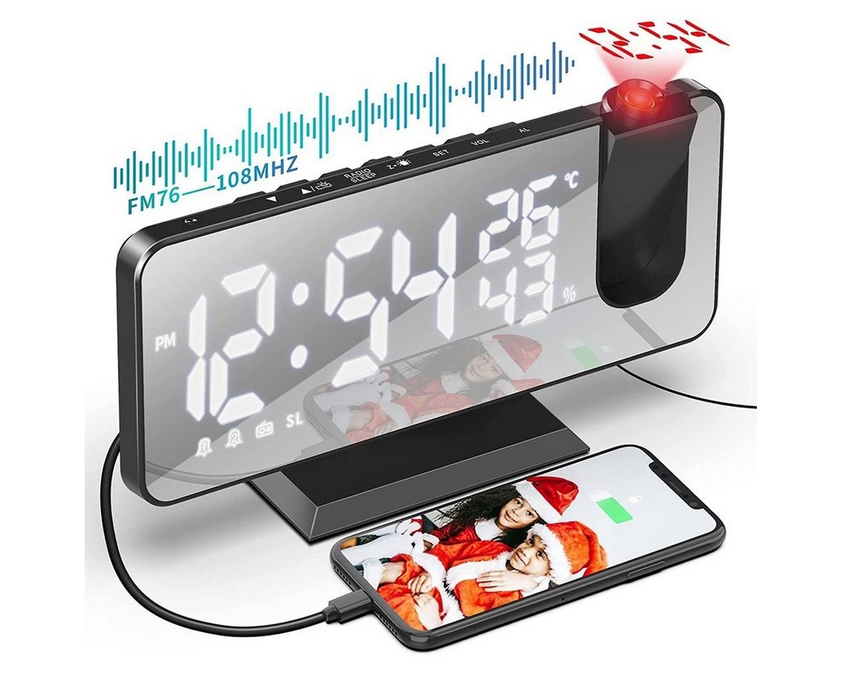 DOPWii Wecker Radiowecker,180°Projektionswecker,Digital Snooze Doppelalarm,7.5’’ von DOPWii