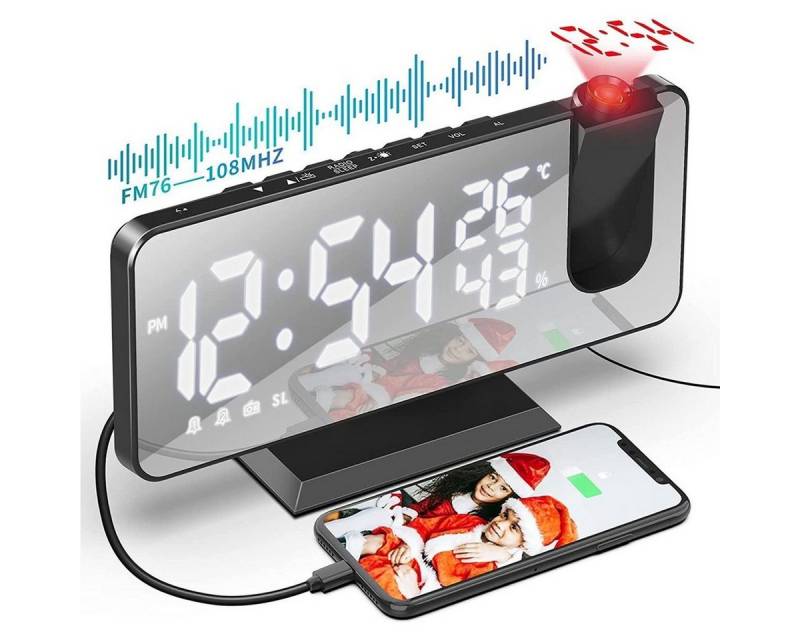 DOPWii Wecker Radiowecker,180°Projektionswecker,Digital Snooze Doppelalarm,7.5’’ von DOPWii
