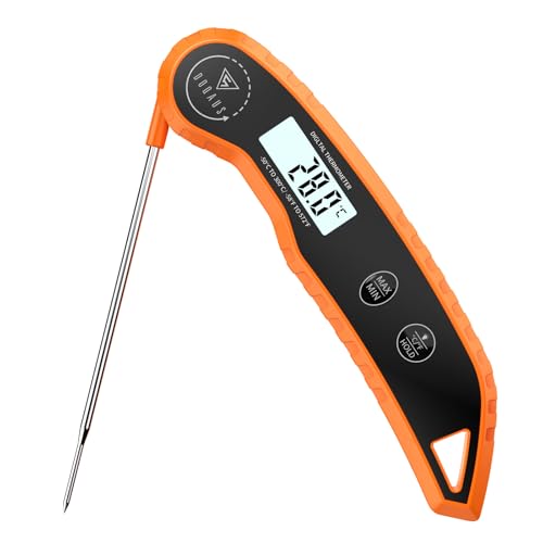 DOQAUS Fleischthermometer, Thermometer Kochen mit 3s Lesen, Genauigkeit ±0,5℃, Digital Thermometer, Bratenthermometer mit LCD Hintergrundbeleuchtung Laborthermometer für Küche,BBQ,Orange von DOQAUS