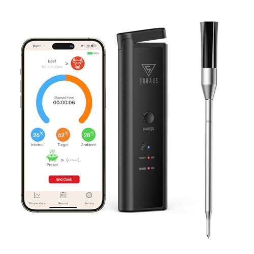 DOQAUS Fleischthermometer Kabellos 158m Bluetooth Grillthermometer 1S-Antwort Meat Thermometer IPX7 Wasserfest Bratenthermometer für Grill Backofen Smoker Rotisserie Airfryer Sicher im Geschirrspüler von DOQAUS