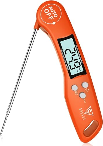 DOQAUS Grillthermometer Fleischthermometer Küchenthermometer Bratenthermometer Kochthermometer mit 3s Sofortiges Auslesen, LCD Bildschirm und Lange Sonde, für Kochen, BBQ (Orange) von DOQAUS