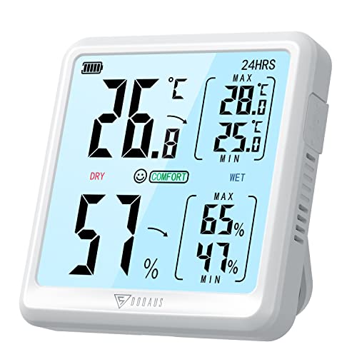 DOQAUS Thermometer Hygrometer Innen, Digitales Thermo-Hygrometer 3.05 Zoll Großem LCD Bildschirm mit Berührbar Backlight Typ-C-Ladung Feuchtigkeit Raumthermometer für Haus, Büro, Zimmergarten(Weiß) von DOQAUS