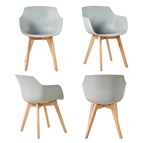 DORAFAIR 4er Set Sessel Skandinavisch Wohnzimmerstuhl Modern Esszimmerstühle mit solide Buchenholz Bein, Retro Design Stuhl für Büro Lounge Küche, Grau von DORAFAIR
