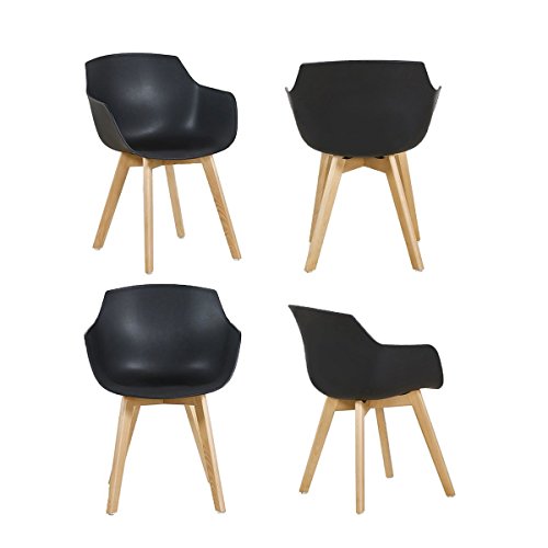 DORAFAIR 4er Set Sessel Skandinavisch Wohnzimmerstuhl Modern Esszimmerstühle mit solide Buchenholz Bein, Retro Design Stuhl für Büro Lounge Küche, Schwarz von DORAFAIR
