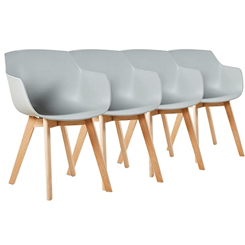 DORAFAIR 4er Set Stuhl Skandinavisch Modern Esszimmerstuhl Bürostuhl Wohnzimmer Sessel, Retro Stuhl Küchenstuhl Armlehne mit Solide Buchenholz Bein, Grau von DORAFAIR