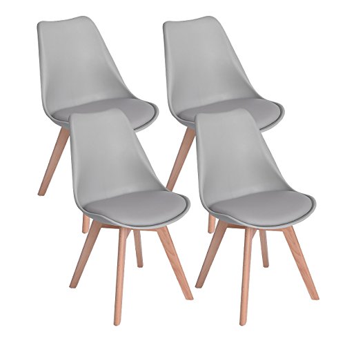 DORAFAIR 4er Skandinavischen Retro Design Gepolsterter lStuhl Kunststoff PP Esszimmerstühle,mit Massivholz Buche Bein,Grau von DORAFAIR