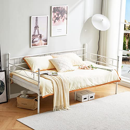 DORAFAIR Bettrahmen, Metallbett Bettsofa,Schlafsofa für Schlafzimmer Wohnzimmer,Weiß passend für 90 * 200 cm Matratze von DORAFAIR