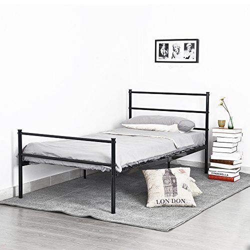 DORAFAIR Einzelbett Metallbett Bettrahmen Metall Bett mit Lattenrost 90 x 190cm Gästebett für Schlafzimmer, Schwarz von DORAFAIR