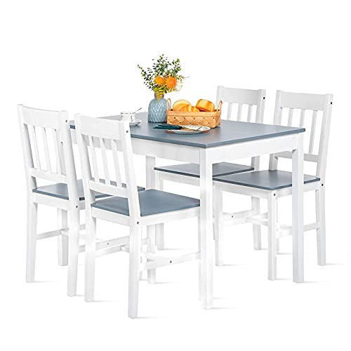 DORAFAIR Essgruppe mit Esstisch und 4 stühlen,Rechteckig Holztisch,für Esszimmer Küche Wohnzimmer,Grau und Weiß von DORAFAIR