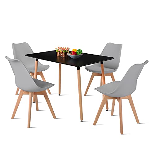DORAFAIR Esstisch und Stühle, 1 Tisch + 4 Stühle, nordisches Design, rechteckiger Küchentisch und Stühle, Grau von DORAFAIR