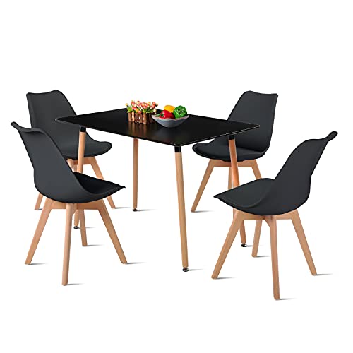 DORAFAIR Esstisch und Stühle, 1 Tisch + 4 Stühle, nordisches Design, rechteckiger Küchentisch und Stühle, Schwarz von DORAFAIR