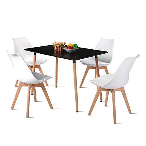 DORAFAIR Set mit Esstisch und Stühlen, 1 Tisch + 4 Stühle, nordisches Design, rechteckiger Küchentisch und Stühle, Weiß von DORAFAIR