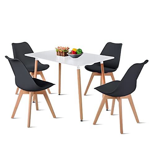 DORAFAIR Set mit rechteckigem Esstisch und Stühlen, 1 Tisch + 4 Stühle, nordisches Design, skandinavisches Design, Küchentisch und Stühle, Schwarz von DORAFAIR