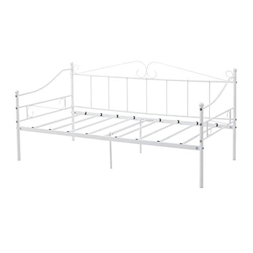 DORAFAIR Klassisch Bettsofa Schlafsofa für Gästezimmer, Übergröße Einzelbett Single Bett Metallbett Tagesbett,Weiß,90 x 200 cm von DORAFAIR