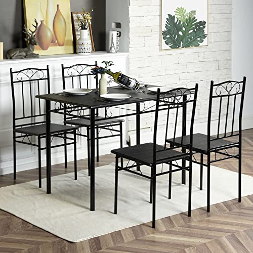 DORAFAIR Küchentisch Tisch Stuhl Set mit Tisch und 4 Stühlen, Schwarze Marmorierter Esstisch und Stühle, Schwarze Metallbeine,Essgruppe für Esszimmer,Wohnzimmer von DORAFAIR