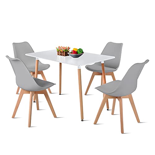 DORAFAIR Rechteckiger Esstisch und Stühle, 1 Tisch + 4 Stühle, nordisches Design, skandinavischer Küchentisch und Stühle, grau von DORAFAIR