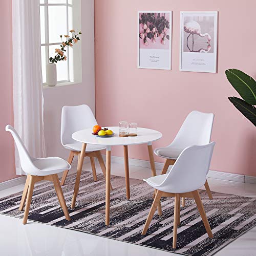 DORAFAIR Runder Esstisch Küchentisch Wohnzimmer Tisch, Skandinavisch Beistelltisch MDF, Beine Natur, Weiß von DORAFAIR