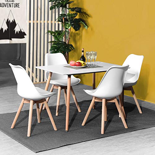 DORAFAIR Set aus Esstisch Rechteckig und 4 Skandinavischen Weißer Stühlen, für Küche Esszimmer Wohnzimmer, Weißer Tisch von DORAFAIR