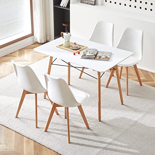 DORAFAIR Set aus Rechteck Küchentisch und 4 Skandinavischen Weißer Stühlen, für Küche Esszimmer von DORAFAIR