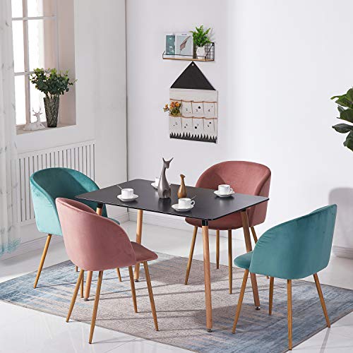 DORAFAIR Set aus Rechteckig Esstisch Schwarz und 4 Skandinavischen Esszimmerstühle, Der Küchenstuhl ist in 2 rosa und 2 grün unterteilt von DORAFAIR