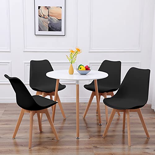 DORAFAIR Set aus Runder Esstisch und 4 Skandinavischen Stühlen, für Küche Esszimmer Büro, Schwarz Stuhl von DORAFAIR