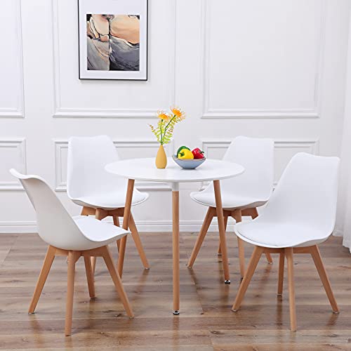 DORAFAIR Set aus Runder Esstisch und 4 Skandinavischen Stühlen, für Küche Esszimmer Büro, Weißer Stuhl von DORAFAIR