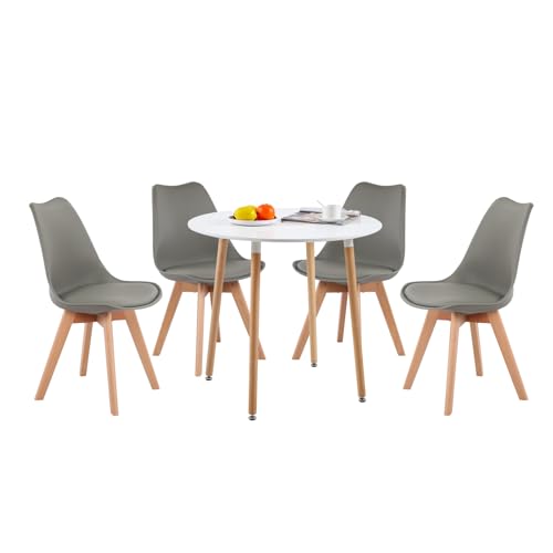 DORAFAIR Set aus Runder Küchentisch und 4 Skandinavischen Stühlen, für Küche Esszimmer Büro, Grau Stuhl von DORAFAIR