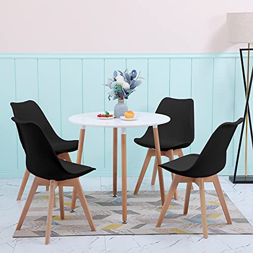 DORAFAIR Set aus Runder Küchentisch und 4 Skandinavischen Stühlen, für Küche Esszimmer Büro, Schwarz Stuhl von DORAFAIR