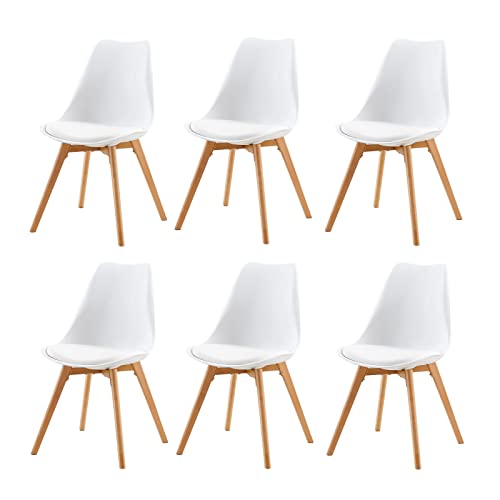 DORAFAIR Stuhl Esszimmerstühle Küchenstühle 6 x Retro Design Gepolsterter lStuhl Küchenstuhl mit Massivholz Eiche Bein，Weiß von DORAFAIR