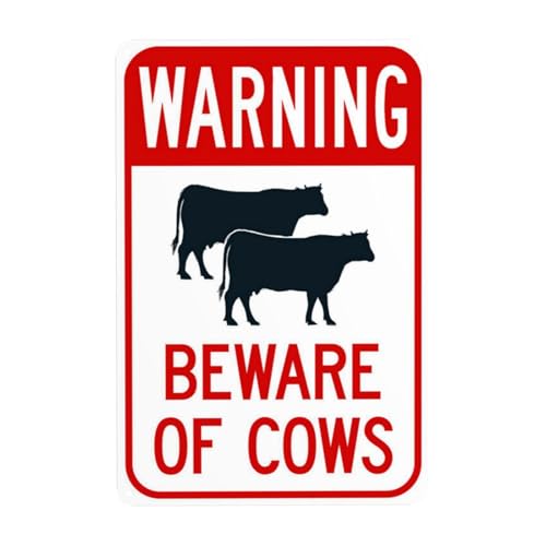 Beware Of Cows With Graphic Warnschild, 20cm x 30cm Sicherheitsschilder aus Metall, 4 vorgebohrte und leicht zu montierende Schilder für Innen- und Außenwanddekoration Sicherheitszeichen von DORAM